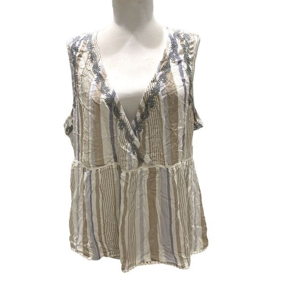 Gray kaki cream stripe wrap front embroidered leafs cutout brand new - Picture 1 of 4